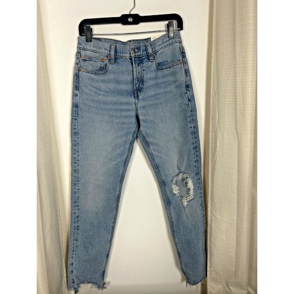 American Eagle 90s Skinny High Rise Stretch Blue Jean 27 W 4 Regular Raw Hem NWT - Picture 7 of 14